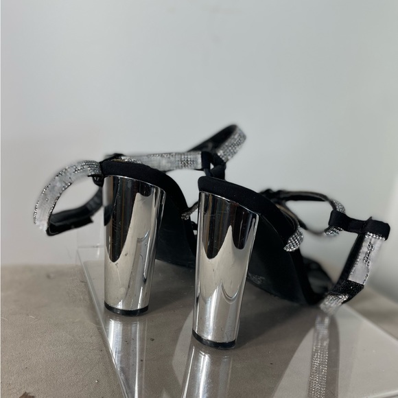 Rhinestones Silver Chunky Heel Sandals - Picture 9 of 10